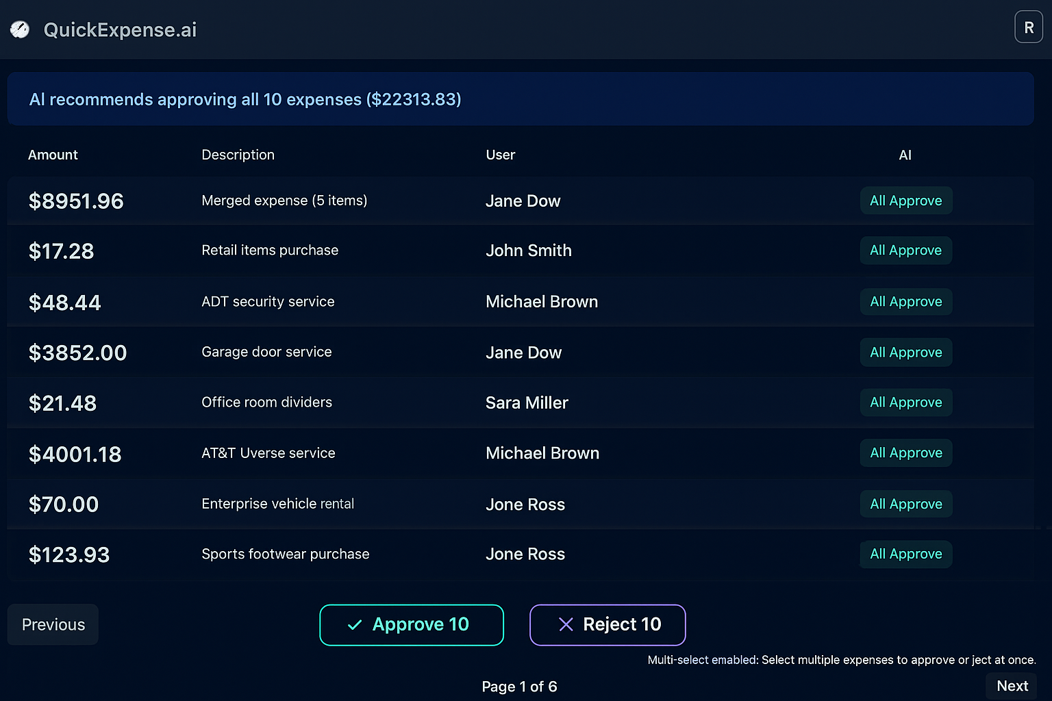 QuickExpense.ai AI Batch Approval