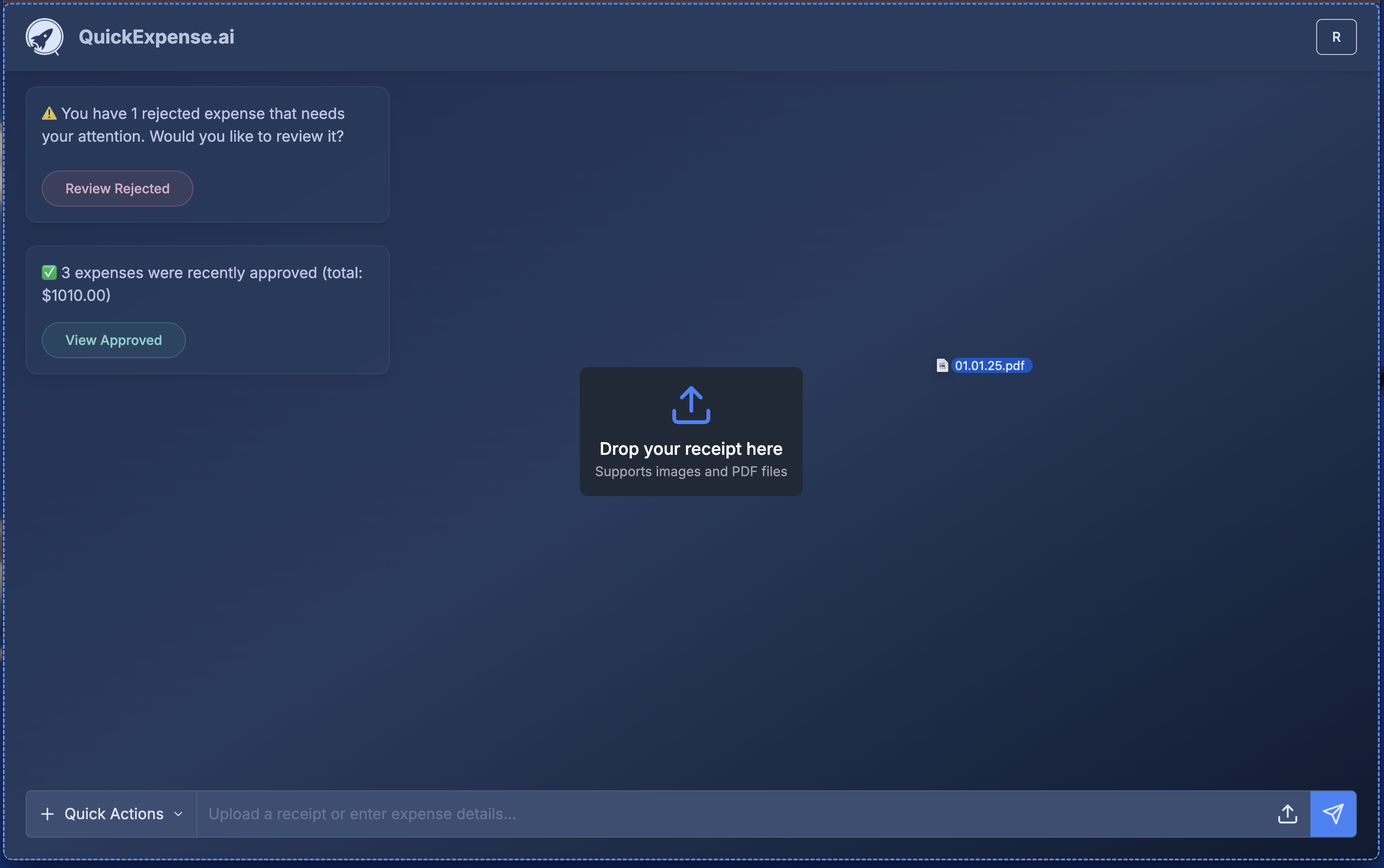 QuickExpense.ai Drag & Drop Interface